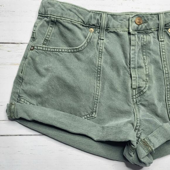 We the Free Beginner's Luck Slouch Button Fly Jean Shorts Olive Green Rolled 31 - Picture 5 of 11